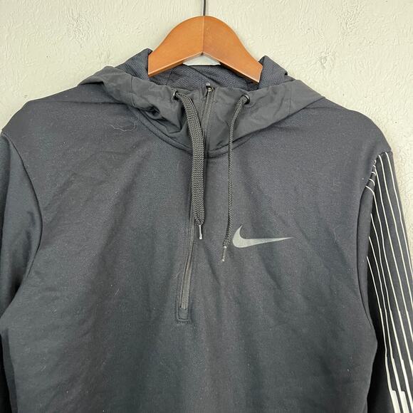 Nike Half Zip Pullover Hooded Pocket Spellout Long Sleeve Black - S - Picture 2 of 5